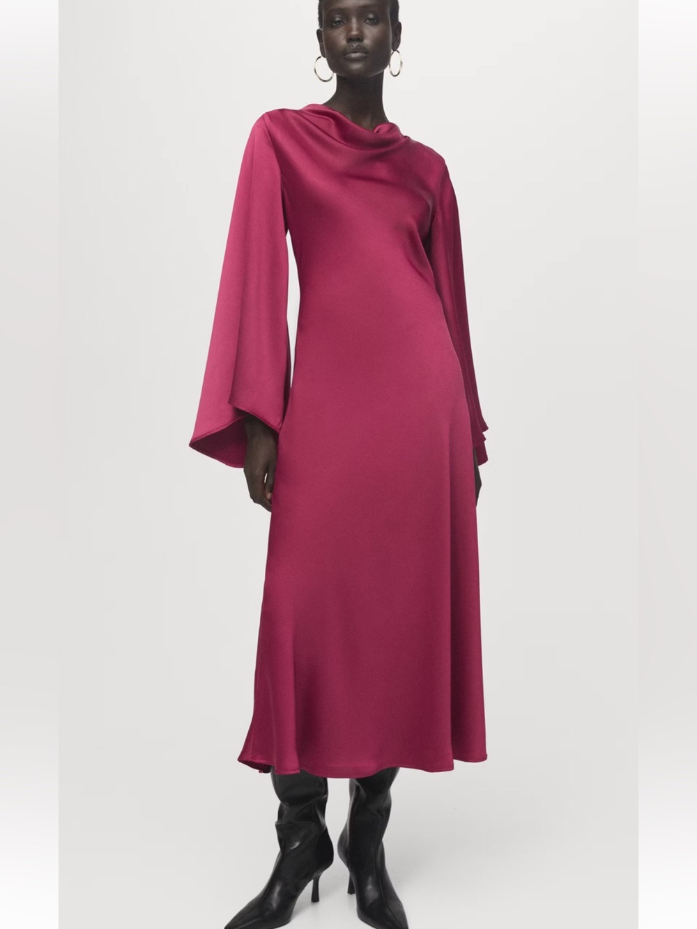 MNG Long-Sleeve Satin Dress